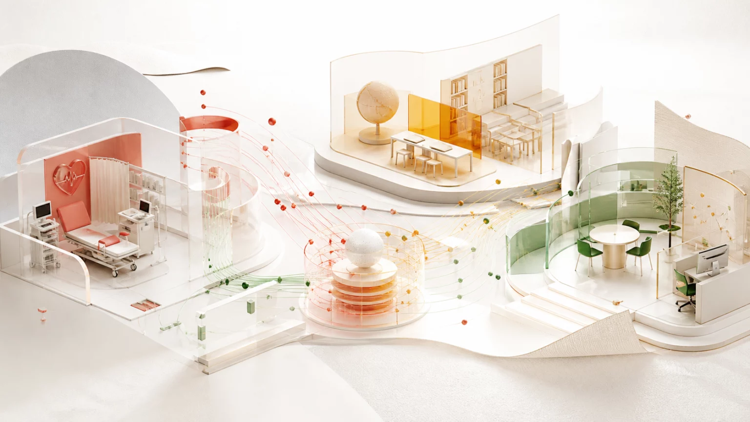 Learning and administration environments connected through a shared operational system